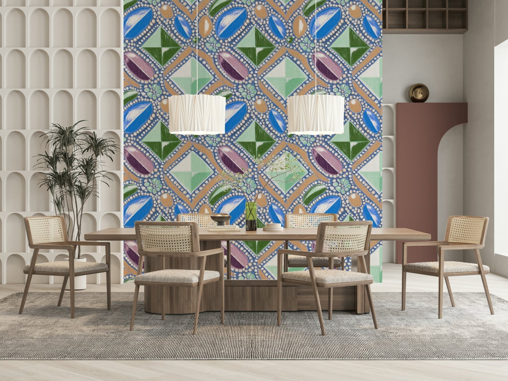 Soft pastel blue geometric pattern of the Royal Gemstones Blue Pastel Wallpaper.