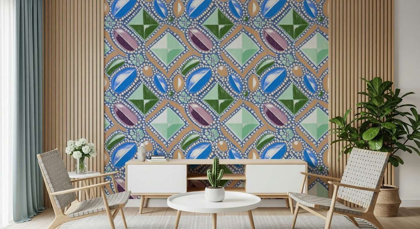 Luxurious gold accents in the Royal Gemstones Blue Pastel Wallpaper mural.