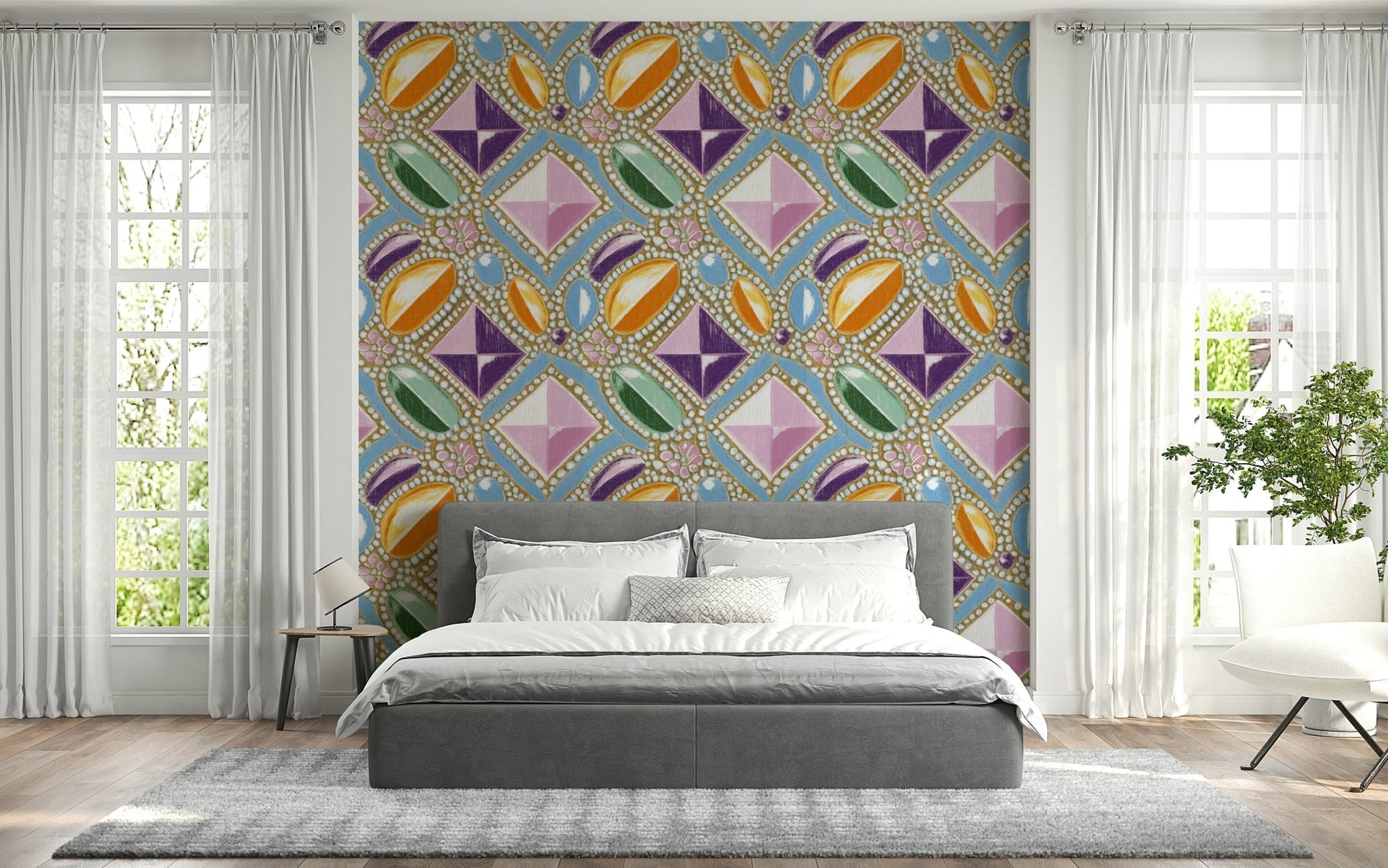 Royal Gemstones Pink Pastel Wallpaper in a glamorous master bedroom., GD6207