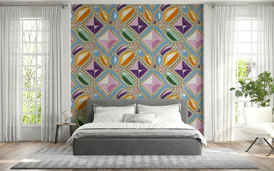 Royal Gemstones Pink Pastel Wallpaper in a glamorous master bedroom.
