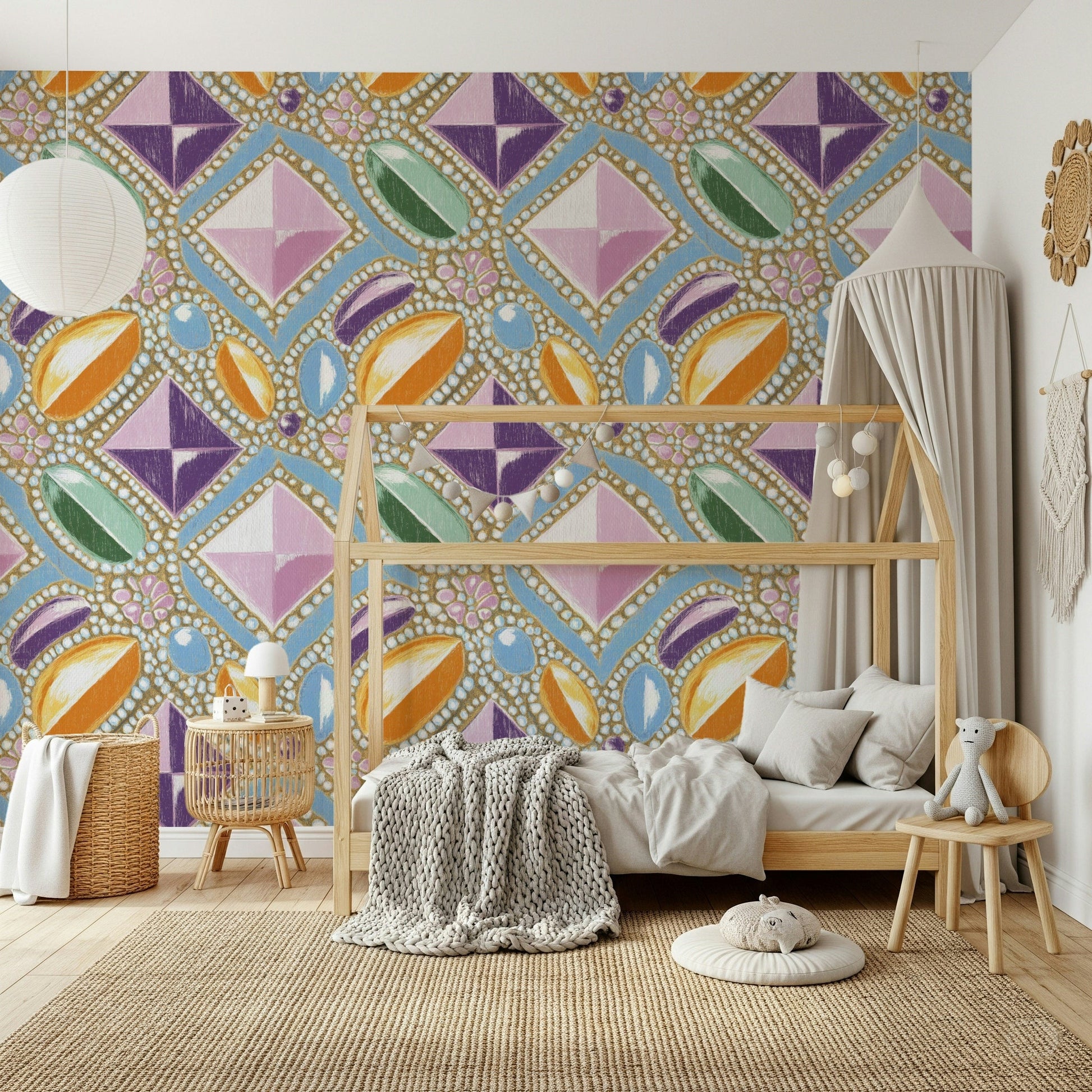 Soft pastel pink geometric pattern of the Royal Gemstones Pink Pastel Wallpaper.