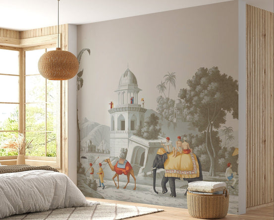Royal Mughal elephant forest wallpaper A364
