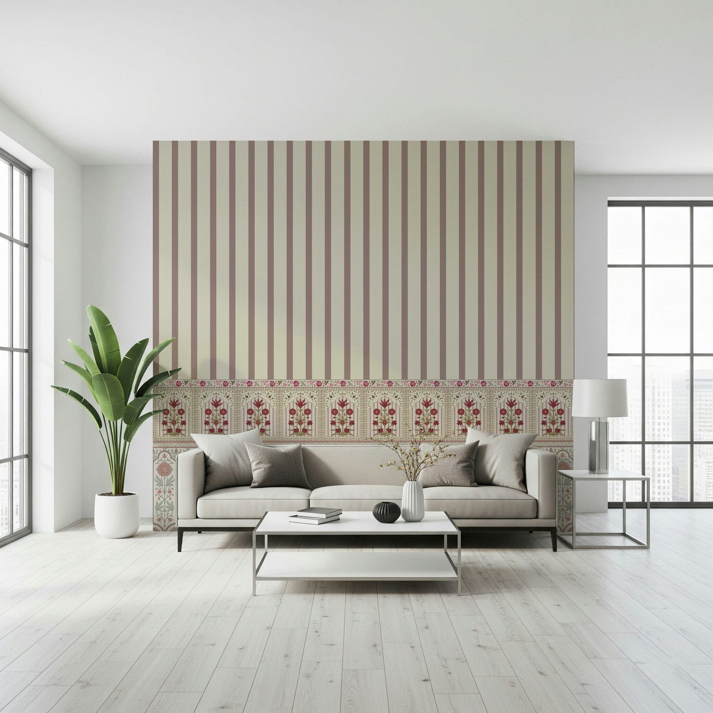 Royal Stripe Blooms Wall Mural