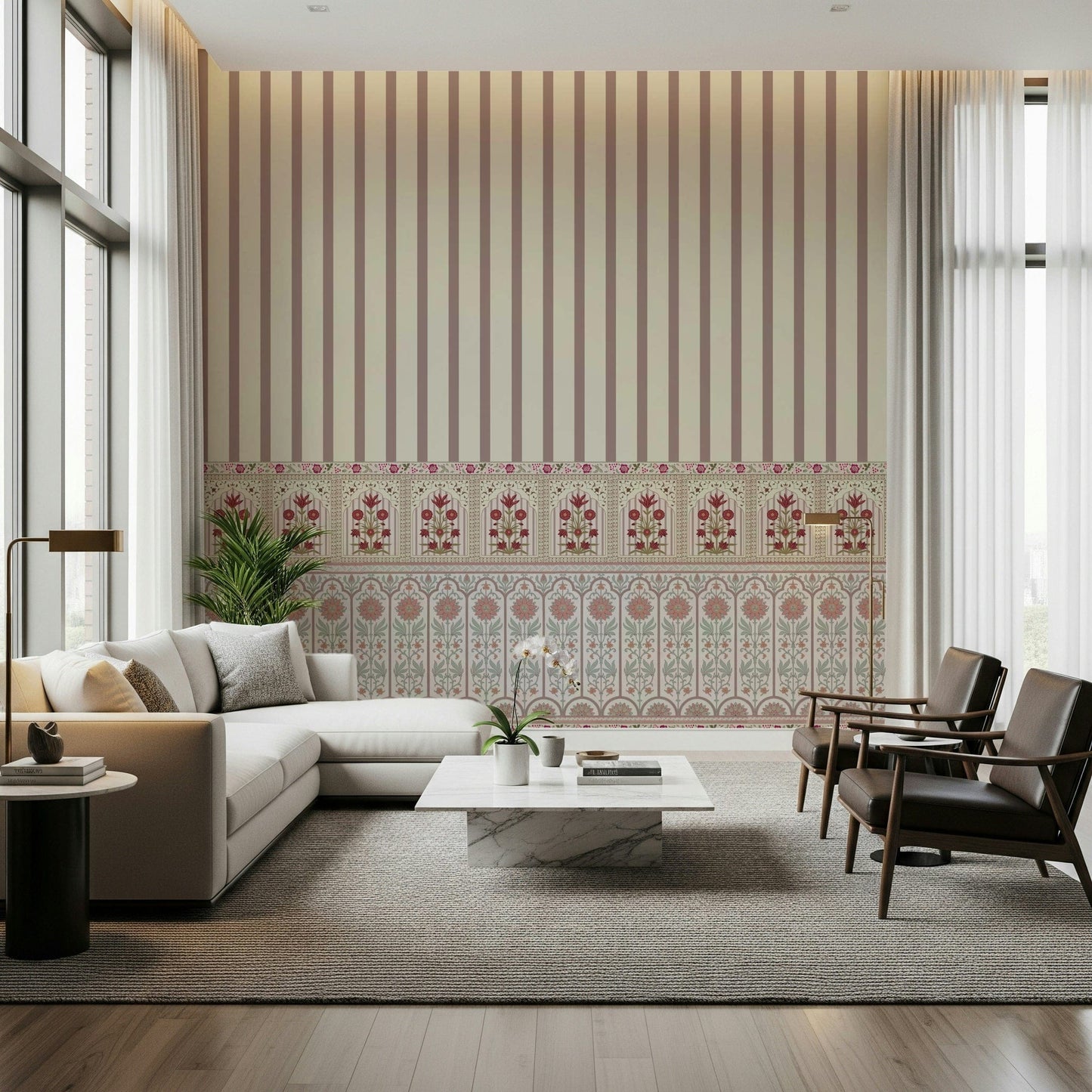 Royal Stripe Blooms Wall Mural
