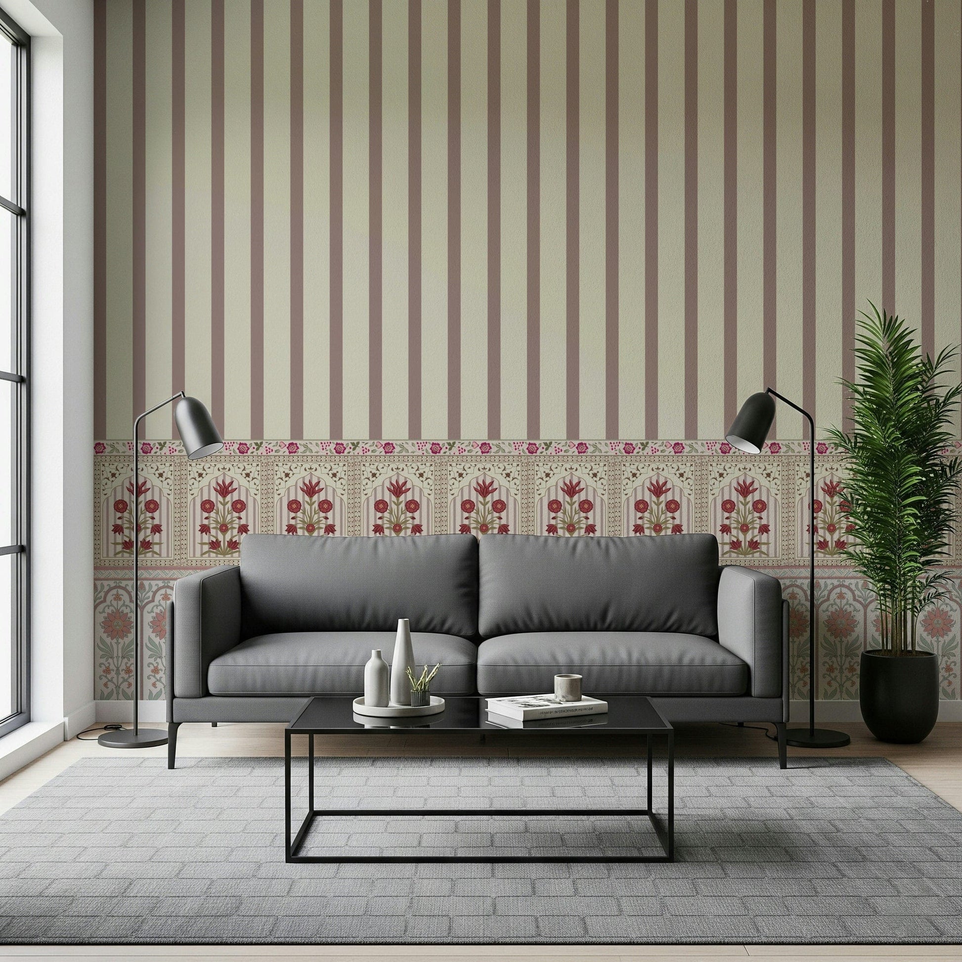 Royal Stripe Blooms Wall Mural