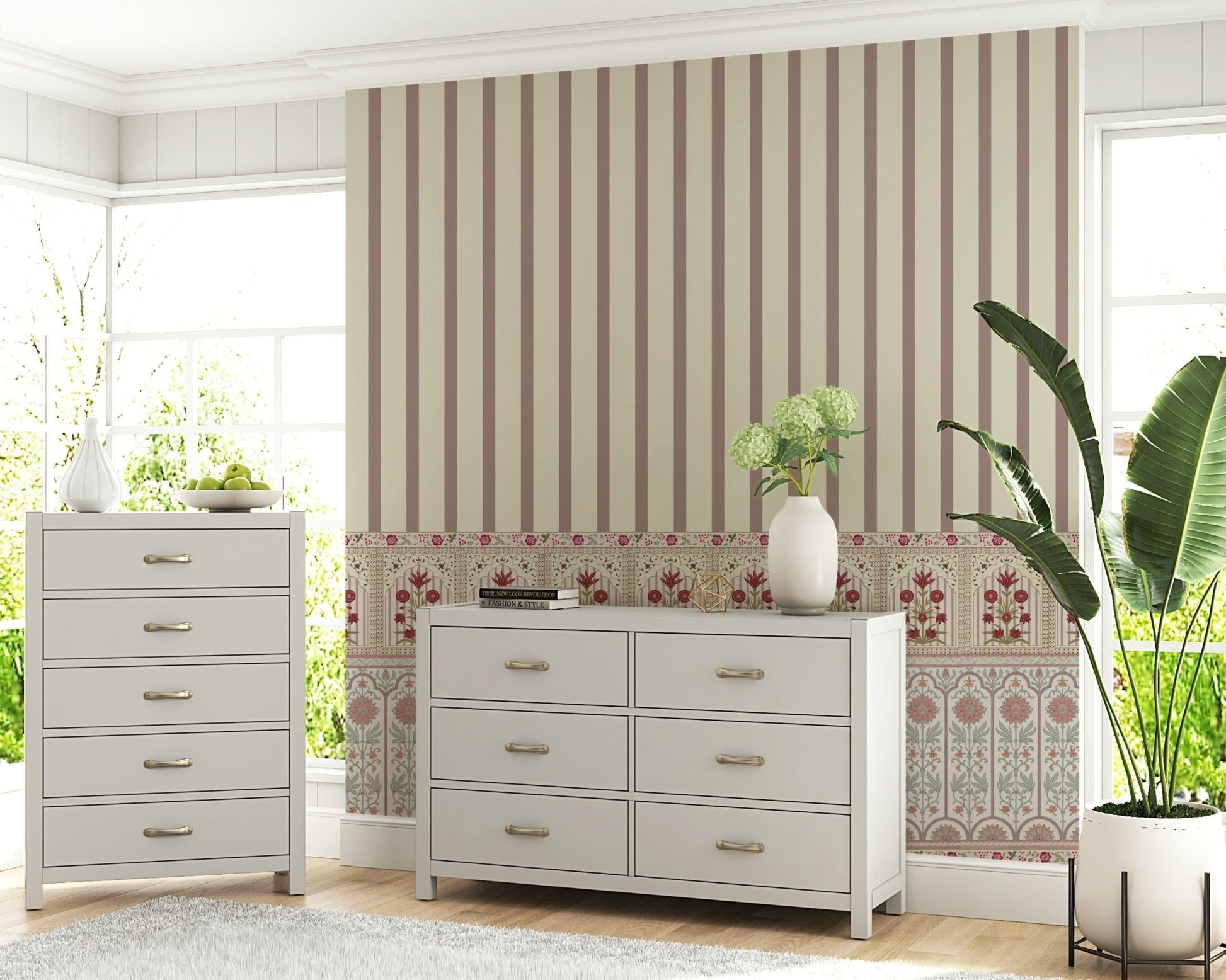 Royal Stripe Blooms Wall Mural