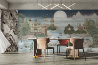 Elegant Indian palace mural with moonlit gardens