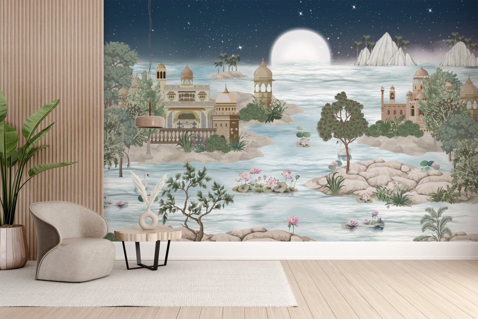 Ethereal Indian palace with starry night landscape