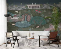 Living nook styled with Royal Wilderness Tapestry Wall Mural and heritage landscape
