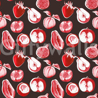 Graphic fruit motifs stand out in Retro summer fruits Wallpaper with ruby tones