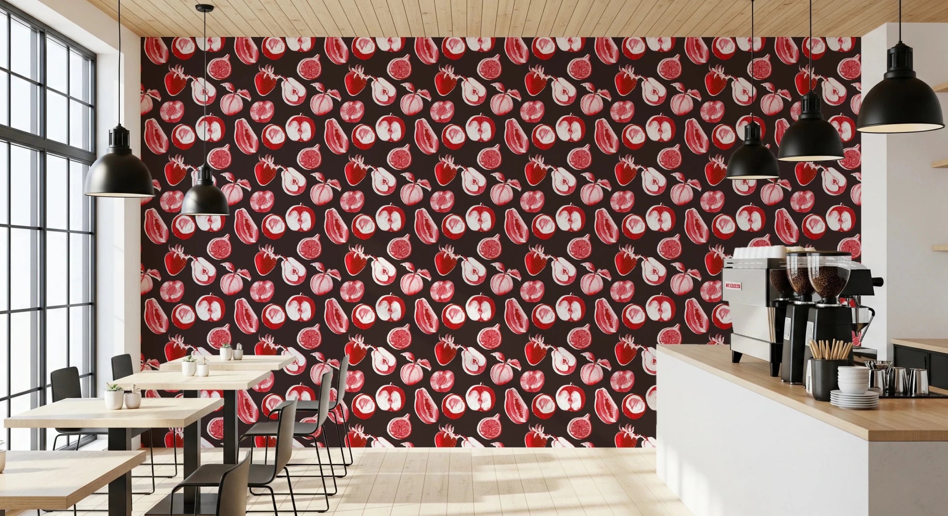 A dark backdrop adds contrast to summer fruits Wallpaper with vintage detail