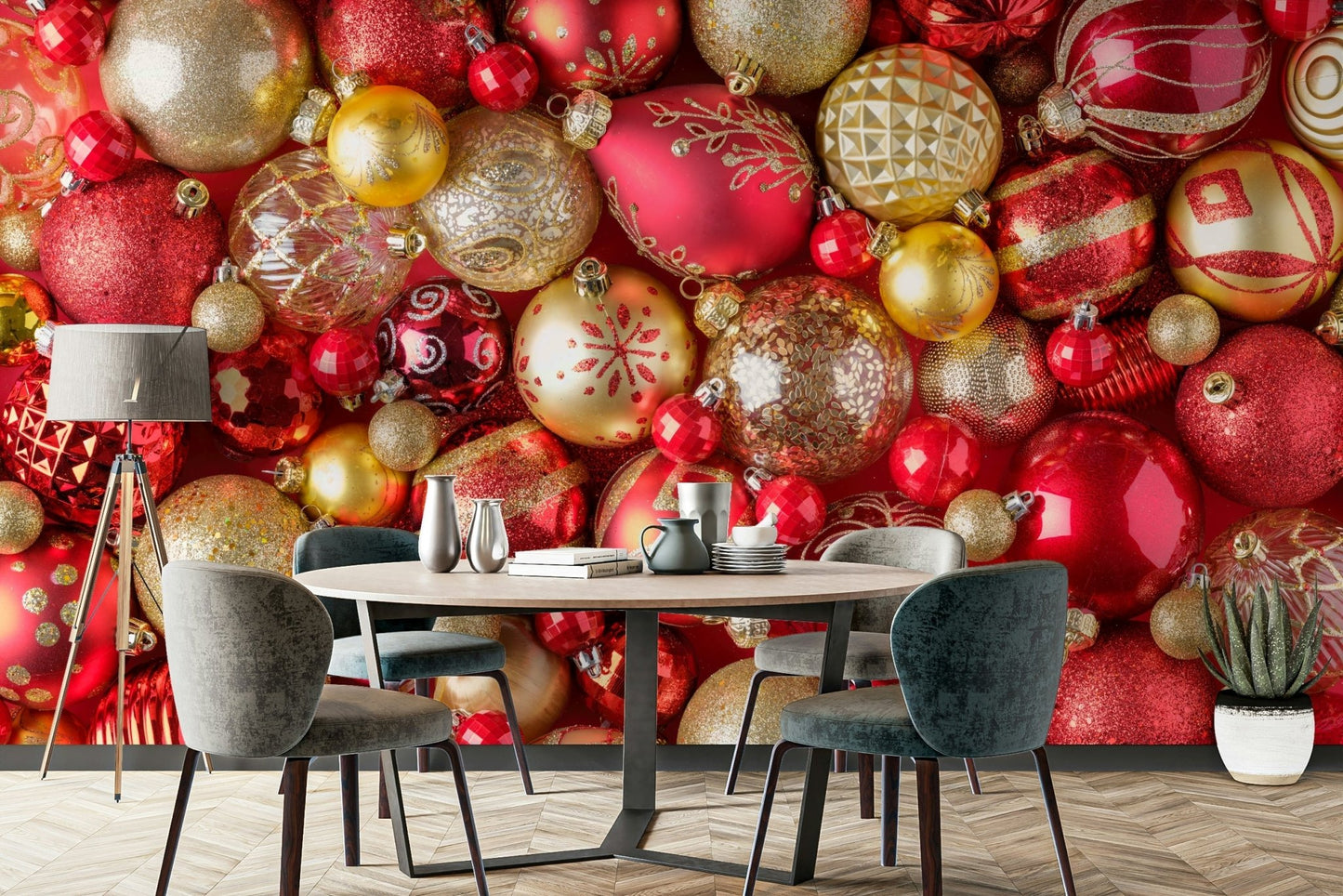Mural wallpaper in bold red and pink tones

