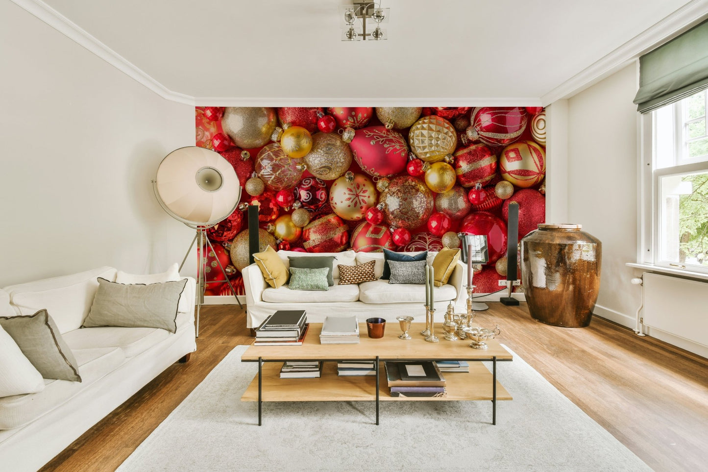 Accent wall mural with rich, warm colors


