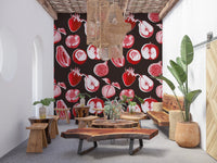 Cafe with Retro Fruit Harvest wall mural on a dark backdrop