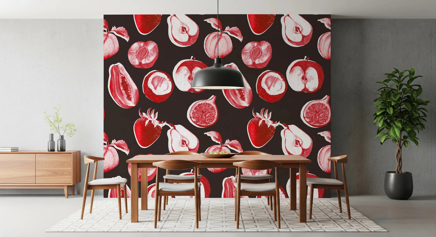 Harvest fruit wall mural with illustrated pears apples and strawberries