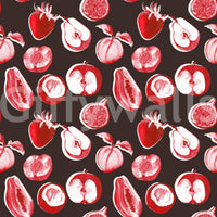 Decorative fruit wall mural in ruby tones with retro botanical detail