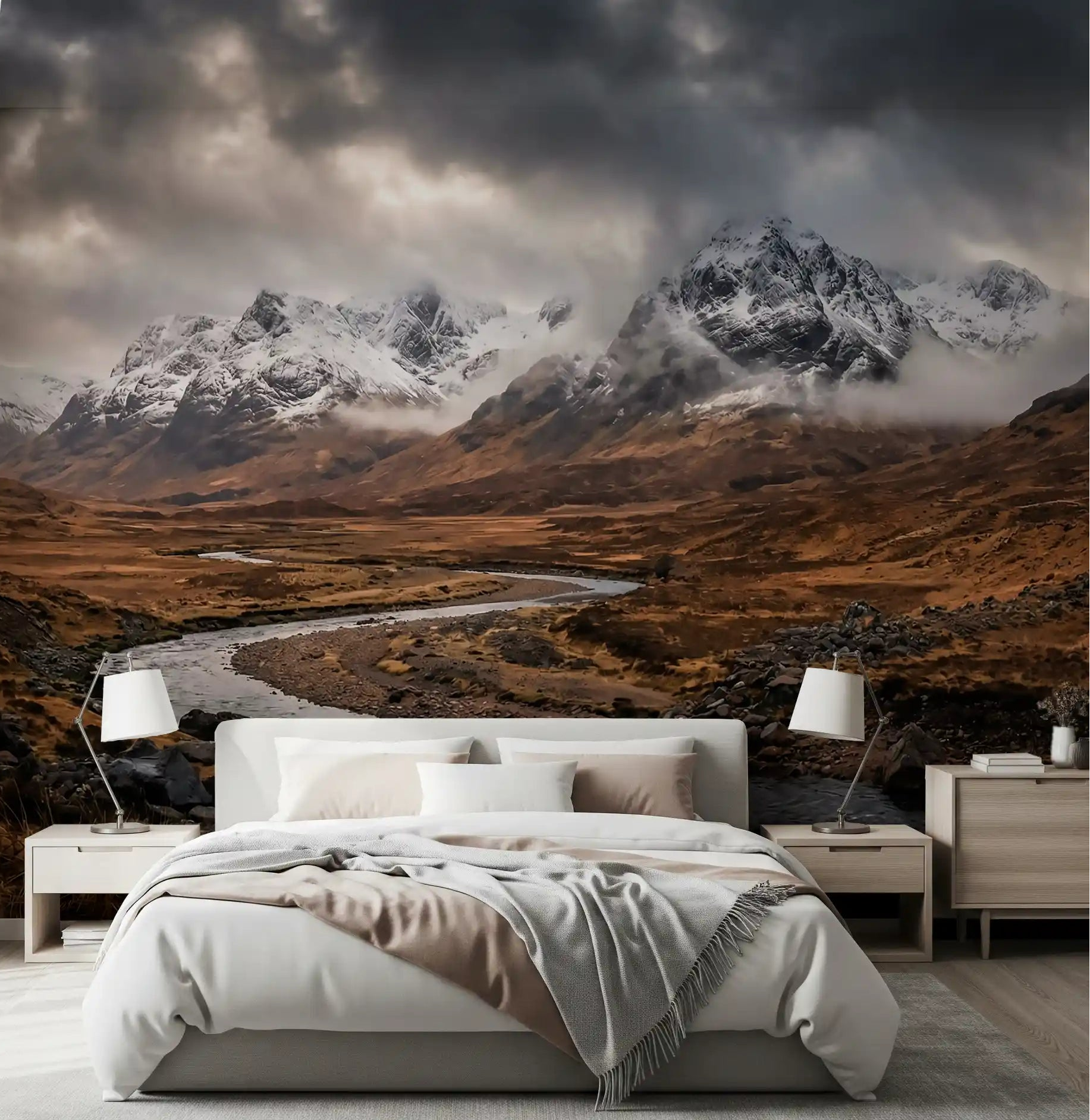 Cloud-shrouded peaks anchor a Bedroom beneath Rugged Mountain Flow wall mural.
GD9534