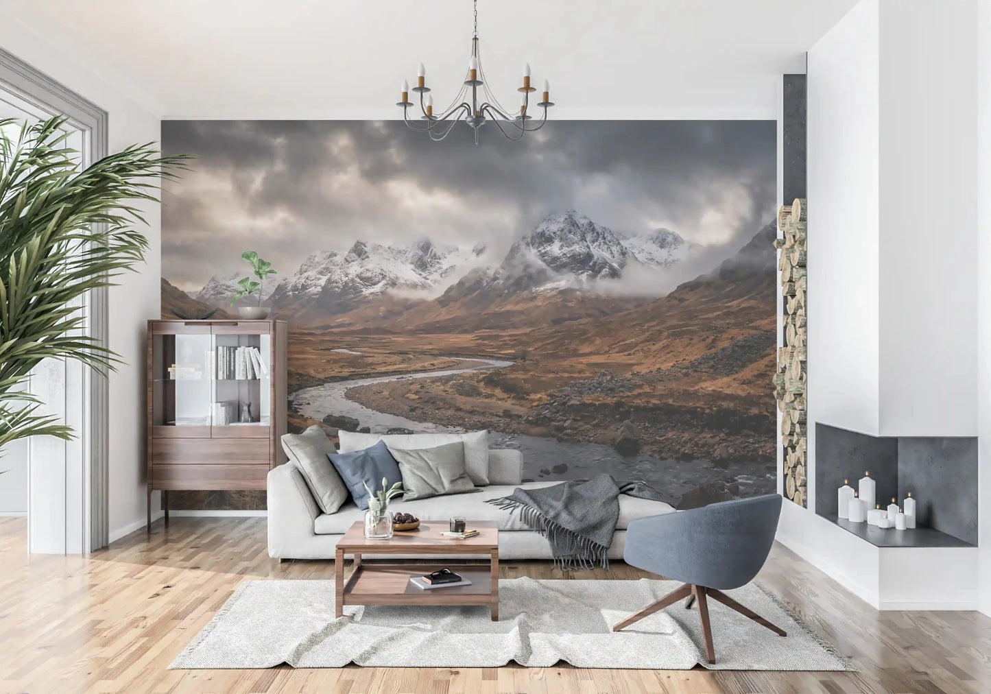 Heavy gray skies split with sunlight across Rugged Mountain Flow wall mural.
GD9534