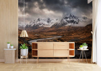 Snow-tipped summits emerge from drifting clouds in Rugged Mountain Flow wall mural.GD9534