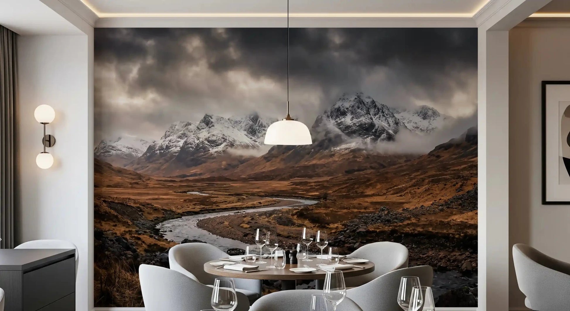 Golden grasslands sweep the foreground of Rugged Mountain wall mural.GD9534