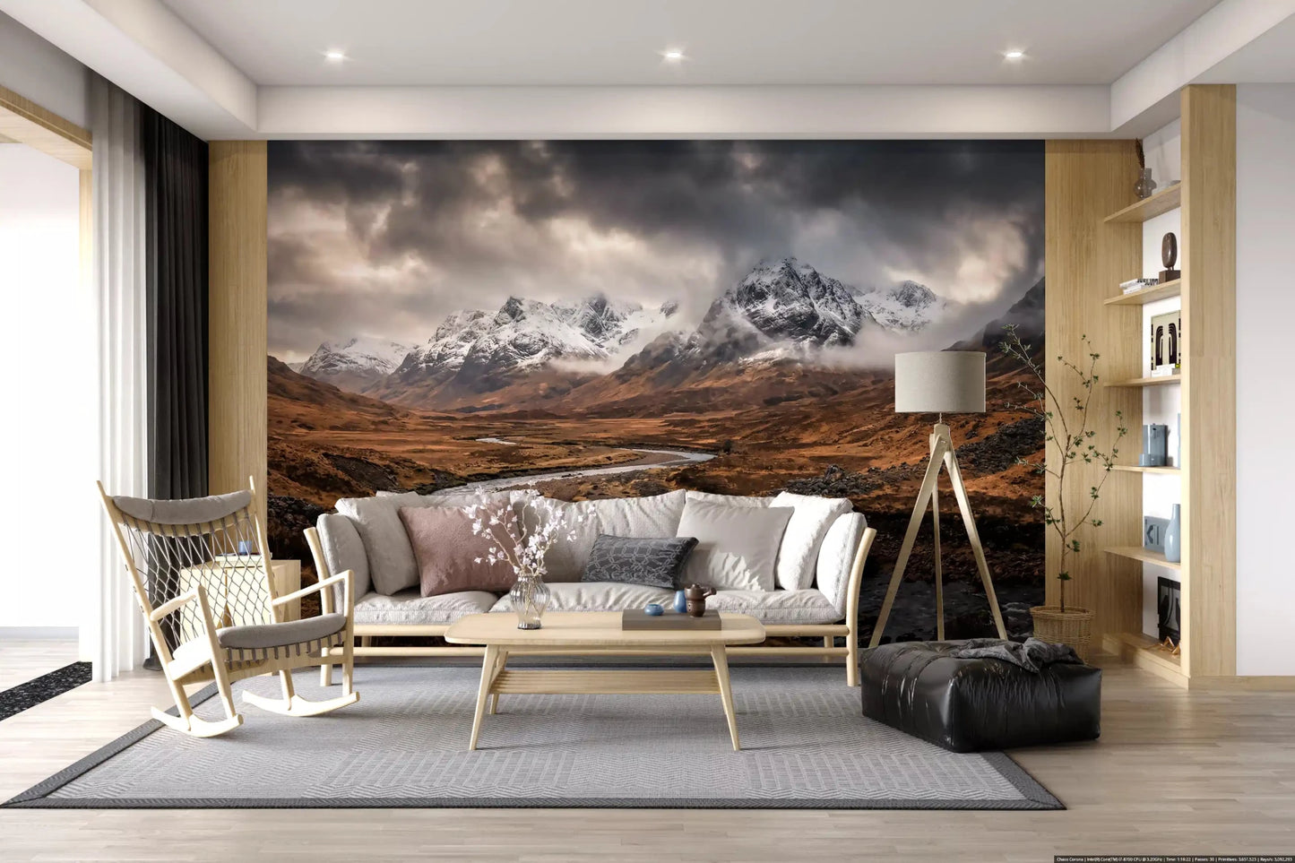 Earthy valleys deepen a Living room backdrop with Rugged Mountain Flow wall mural.GD9534