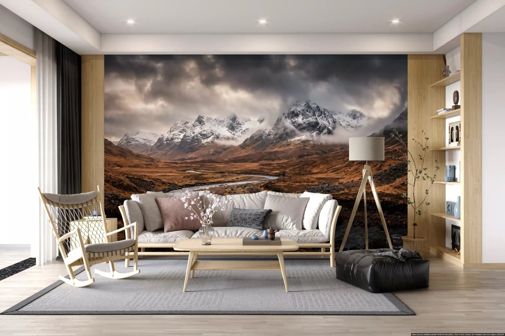 Earthy valleys deepen a Living room backdrop with Rugged Mountain Flow wall mural.GD9534