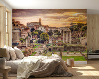 Detailed archaeological site wall mural in a contemporary flat.