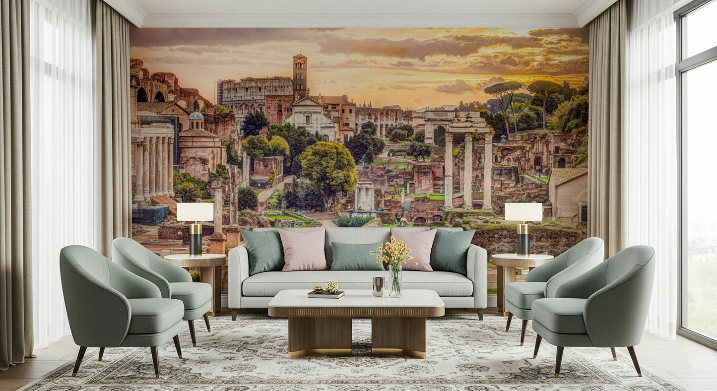 Historic landmark wallpaper for a sophisticated dining area backdrop.