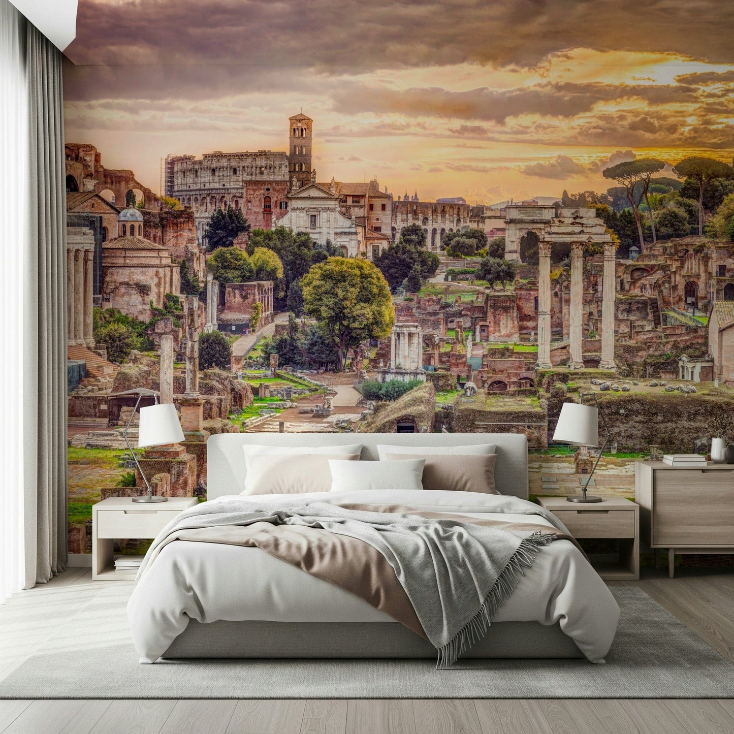 Ruins of the Roman Forum wallpaper for a hallway with warm lighting.