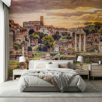 Ruins of the Roman Forum wallpaper for a hallway with warm lighting.