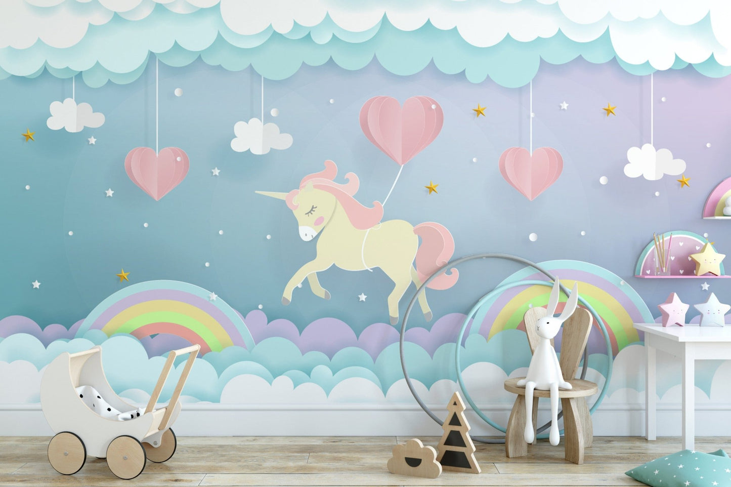 Running Unicorn with Clouds Wallpaper - Giffywalls