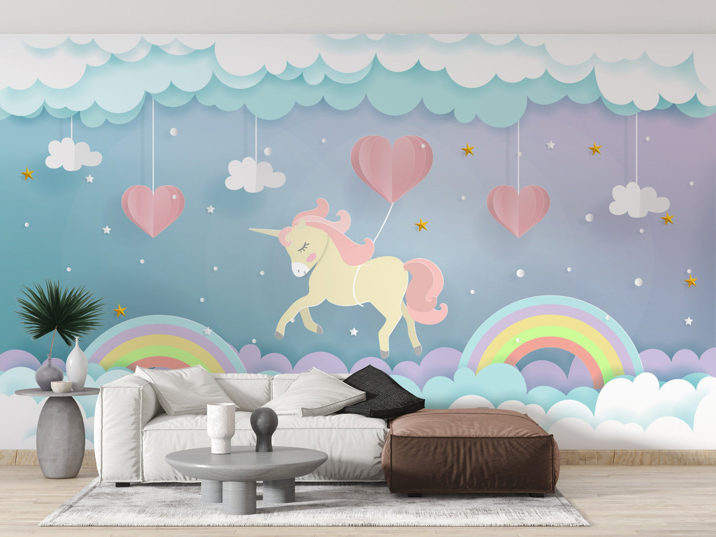 Playful running unicorn wall mural decor

