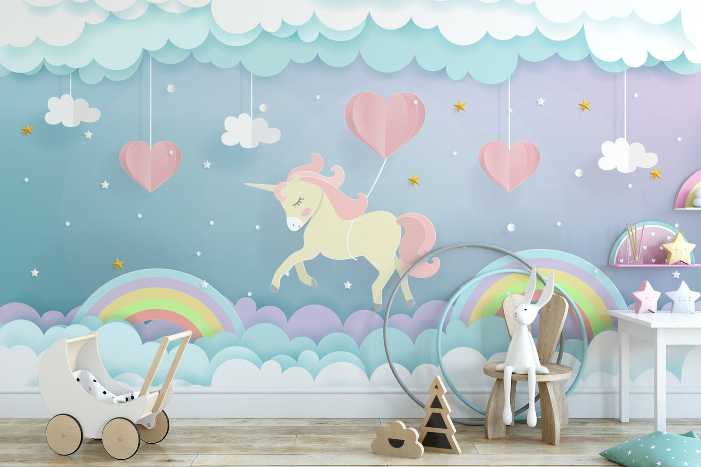 Running Unicorn with Clouds Wallpaper - Giffywalls