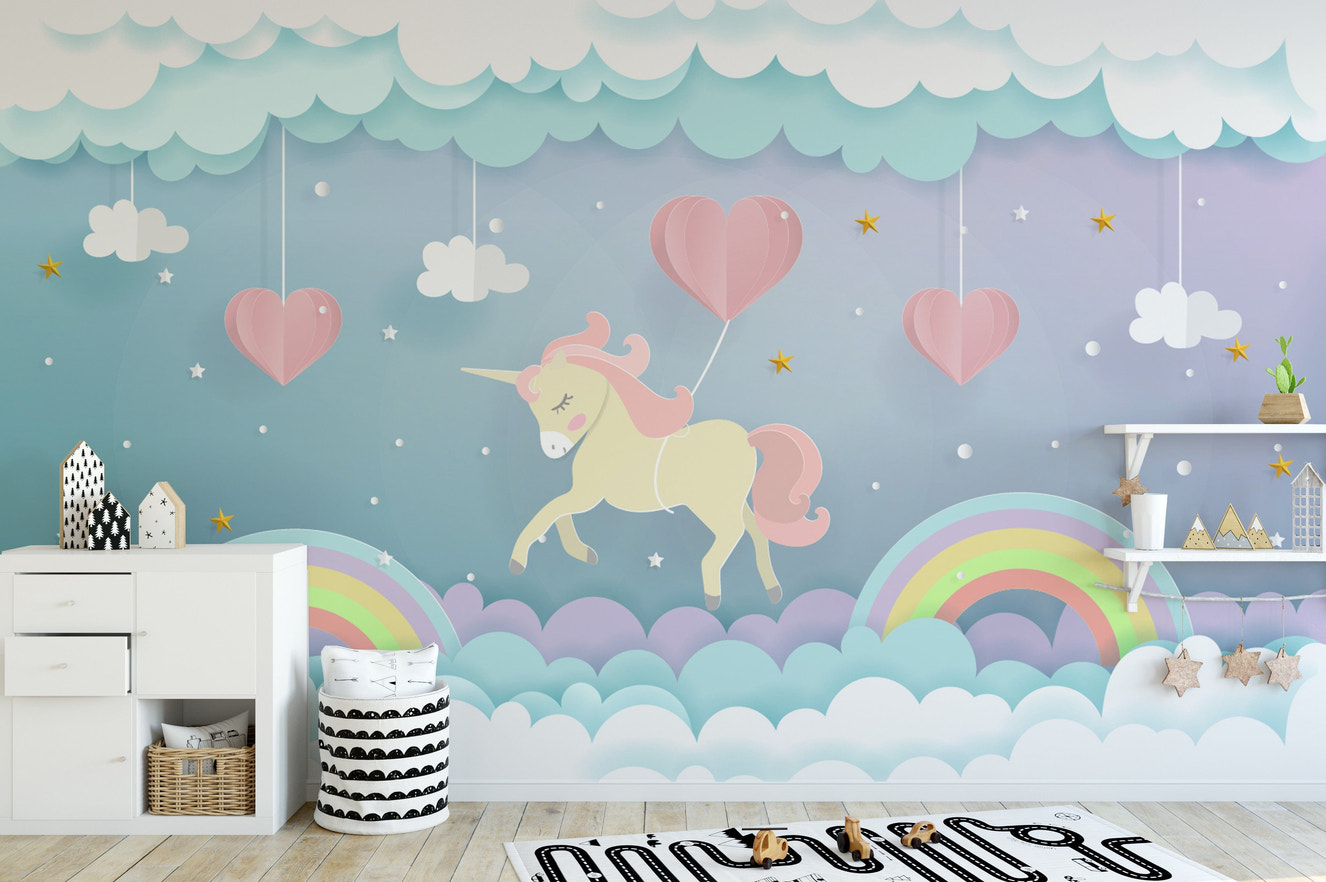 Running unicorn wallpaper with clouds
