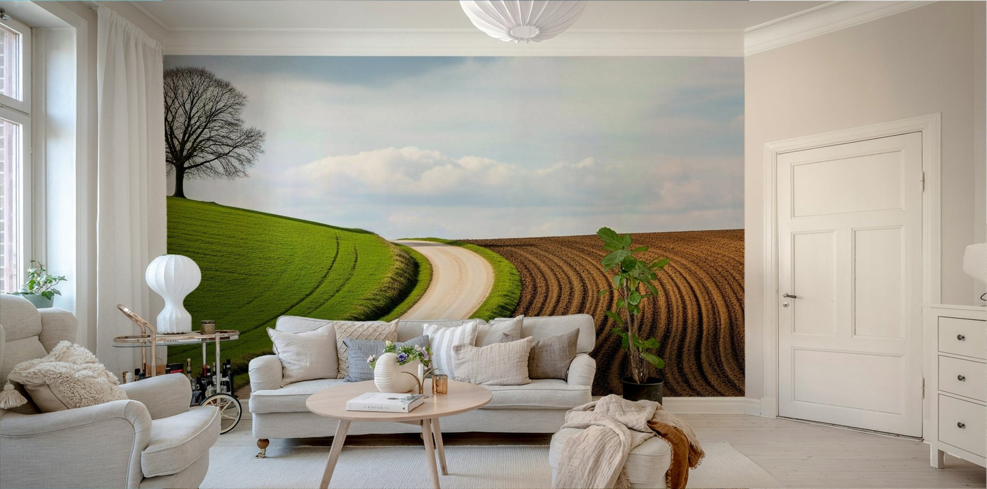 A serene country road wall mural for your decor.

