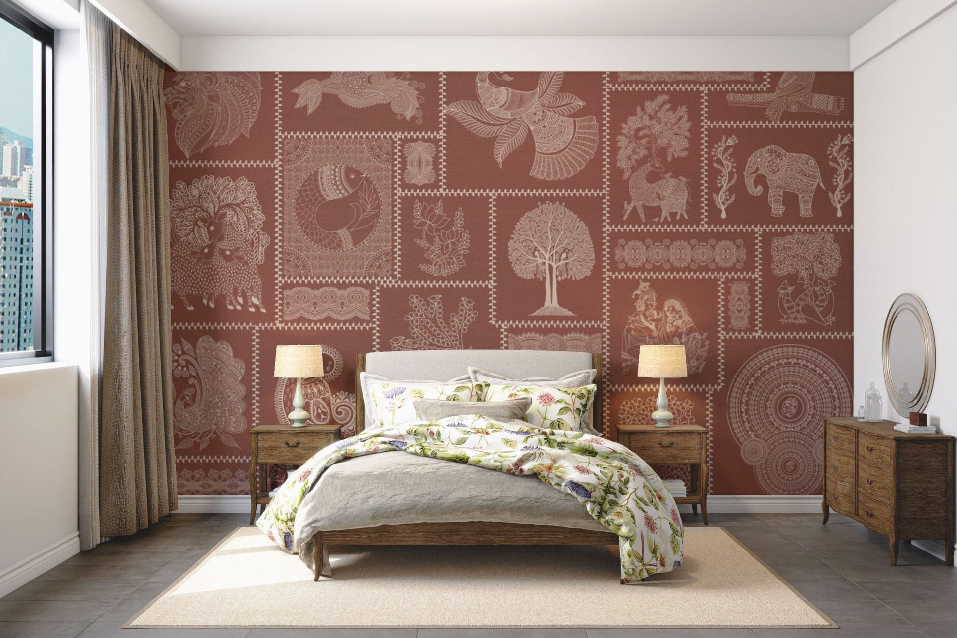 Fusion folk motifs in rust tones

