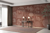 Warli-style animals on rust canvas

