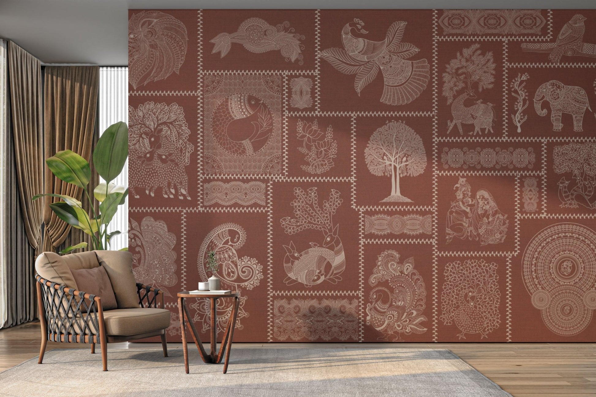 Traditional Indian art in rust color

