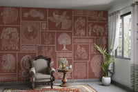 Cultural art mural in earthy rust

