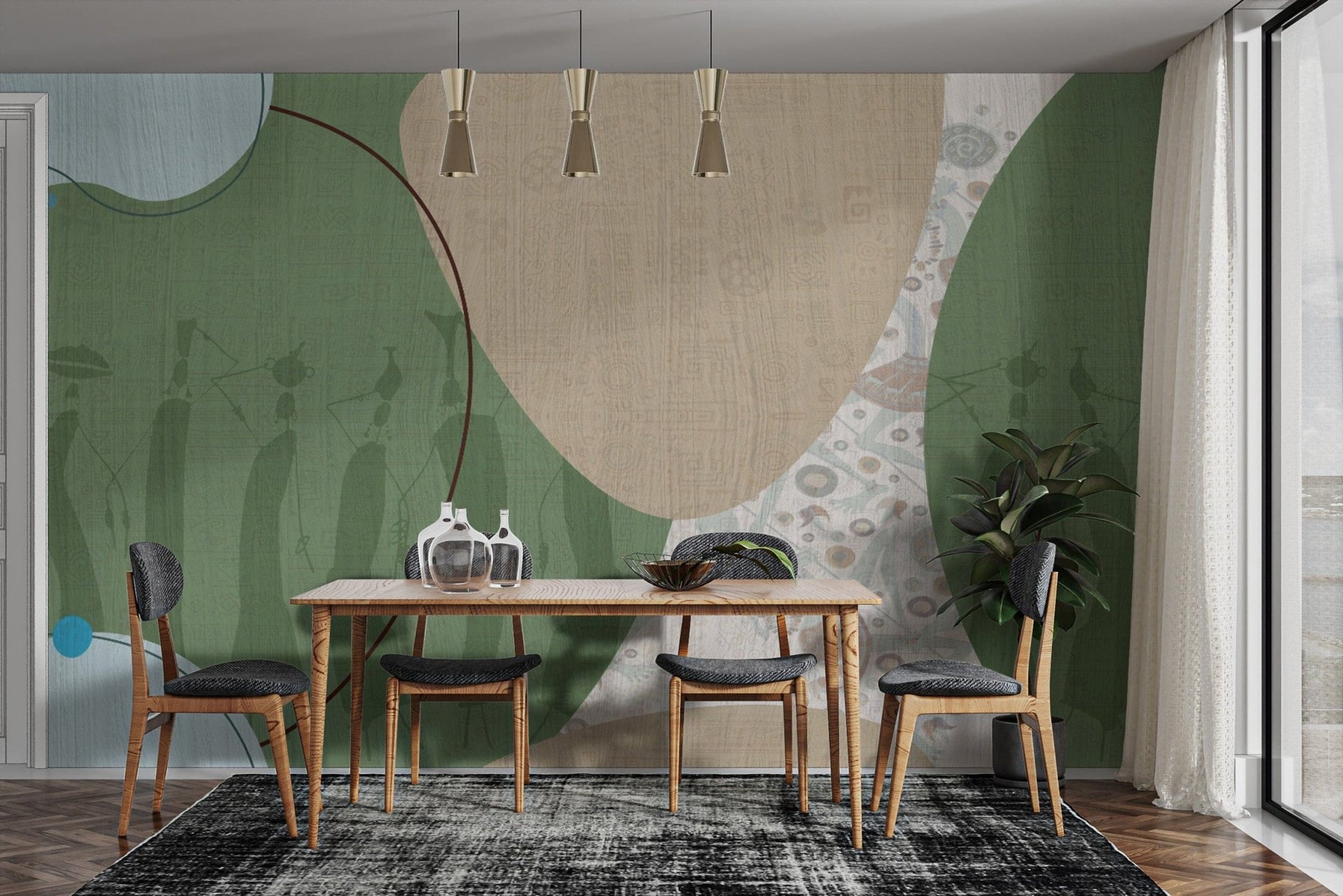 Muted earthy tribal pattern wallpaper D268
