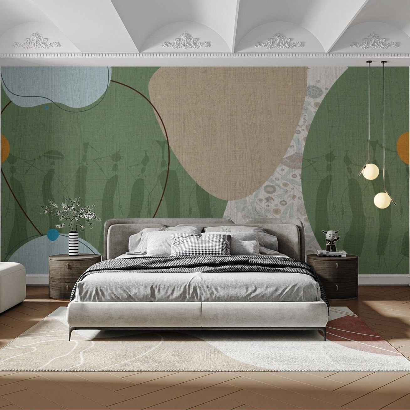 Geometric tribal wallpaper in green D268

