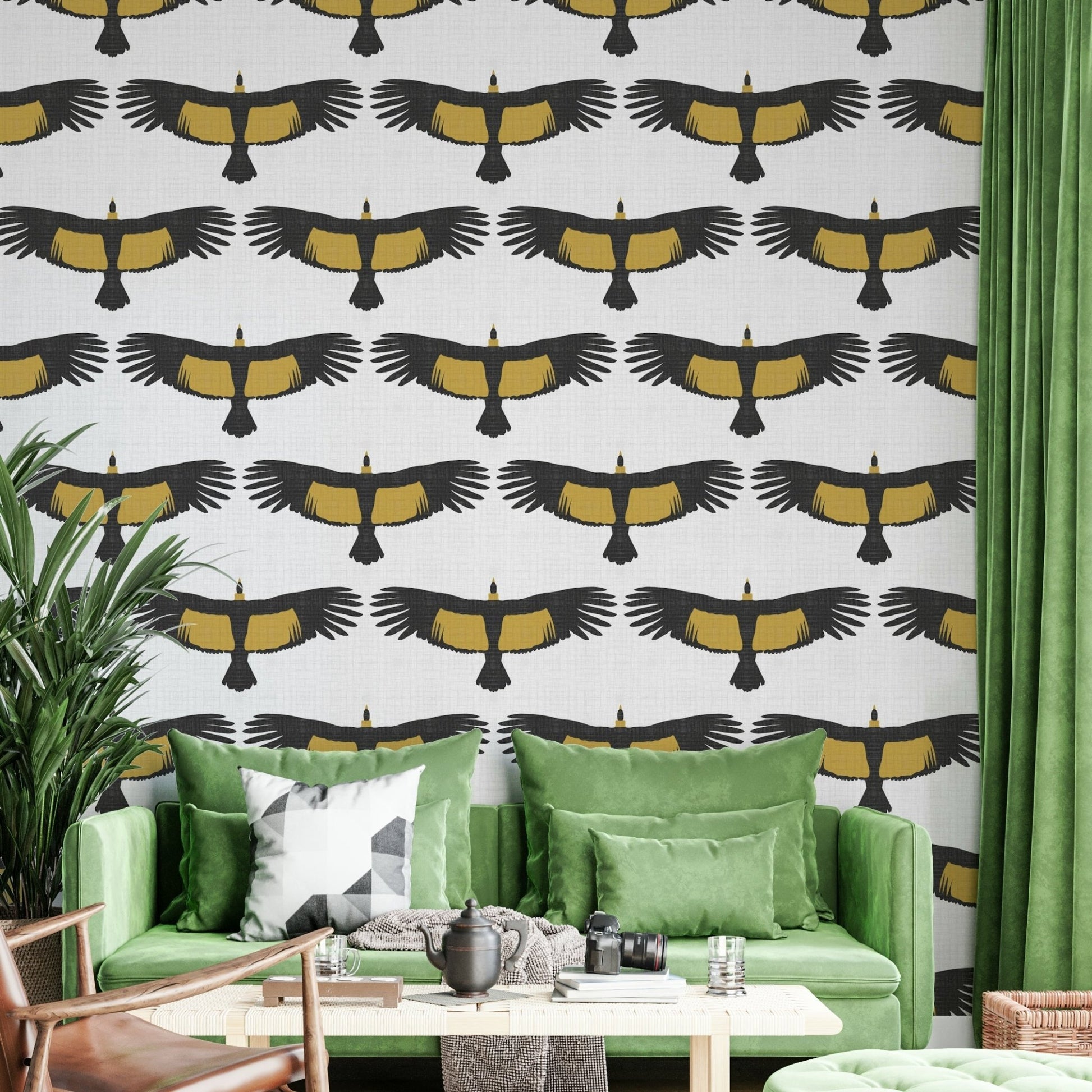 Rustic Andean Condor Flock White Wallpaper⁠