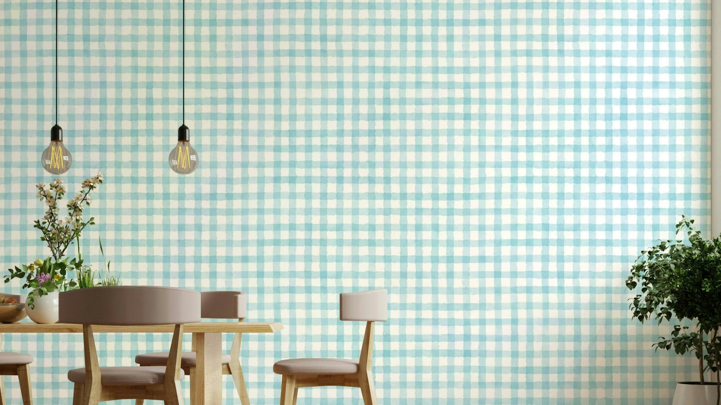 Rustic baby blue gingham checkered wallpaper
