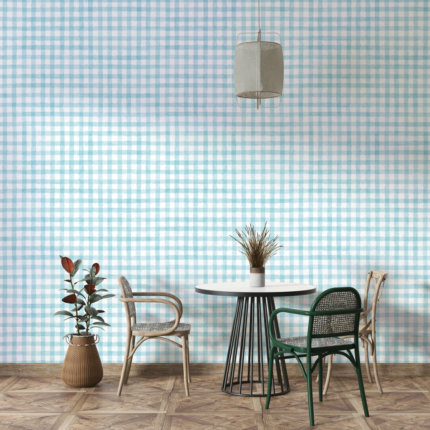 Watercolor checkered pattern with soft baby blue
