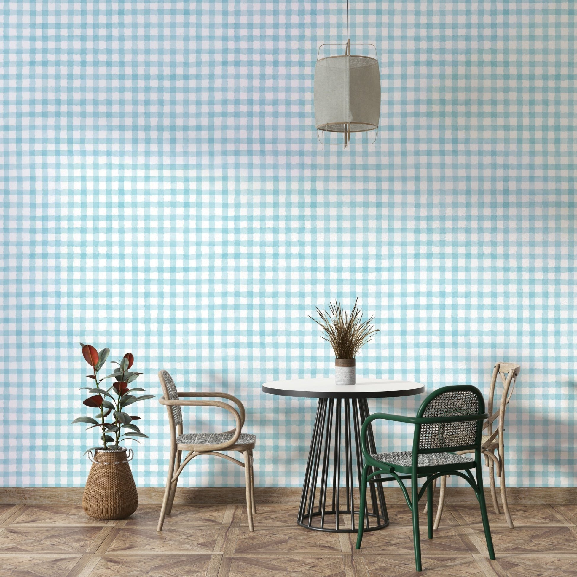 Watercolor checkered pattern with soft baby blue
