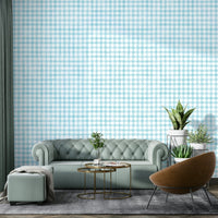 Baby blue and neutral beige checkered wallpaper

