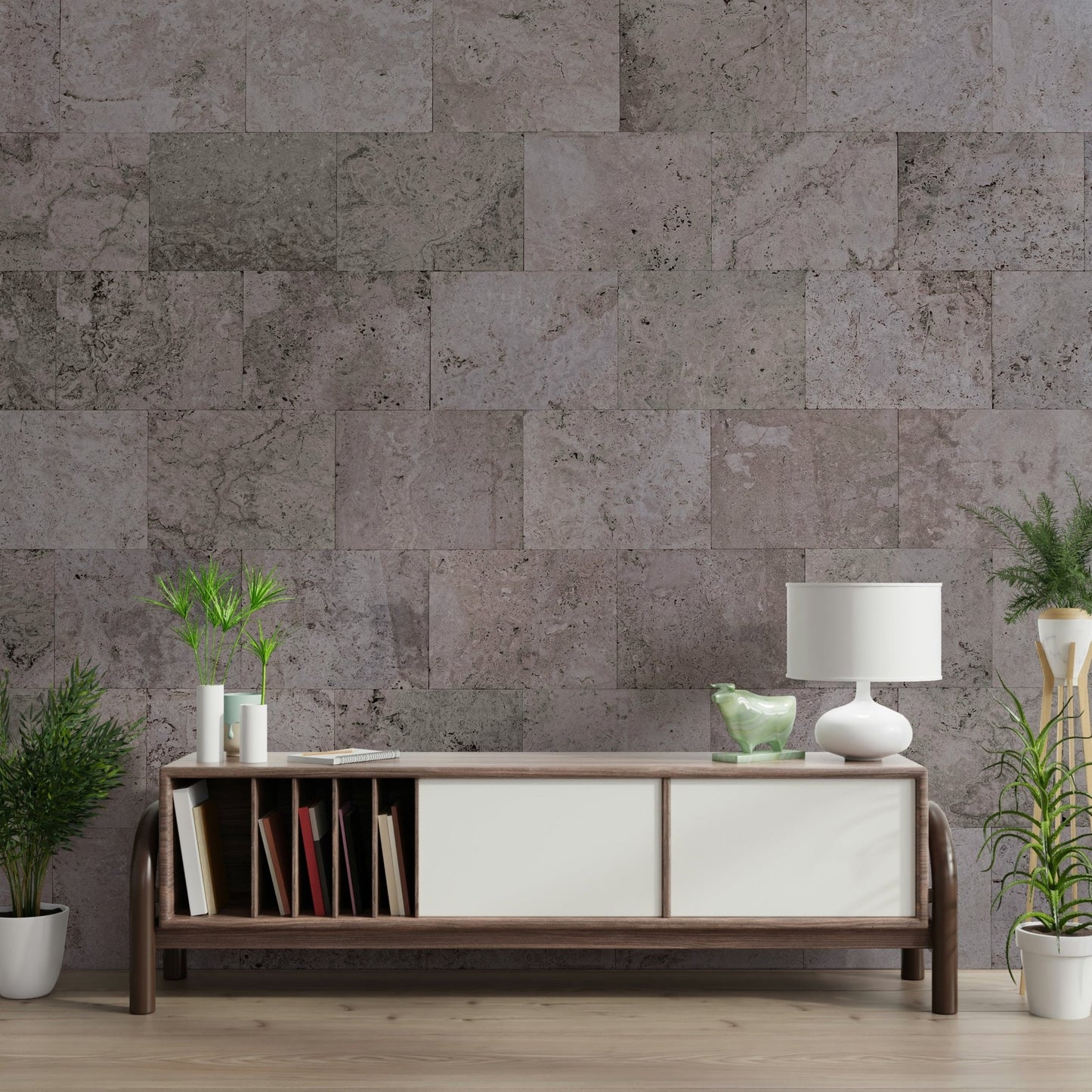 Rustic Block mural in a home office.