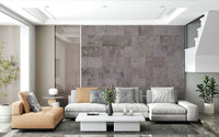 Sofa against the Rustic Block wallpaper mural.