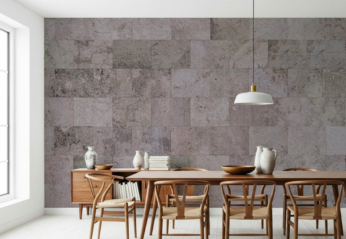 Rustic Block Wall Mural in a modern industrial space.