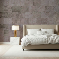 Bedroom accent wall with faux block mural.